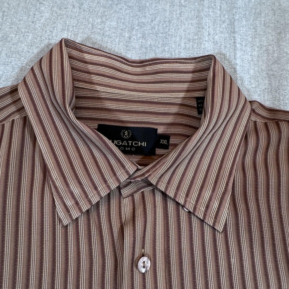 Bugatchi Uomo Shirt Mens 2XL Brown Striped Button Up Long Sleeve‎ Rayon Blend - Picture 3 of 10